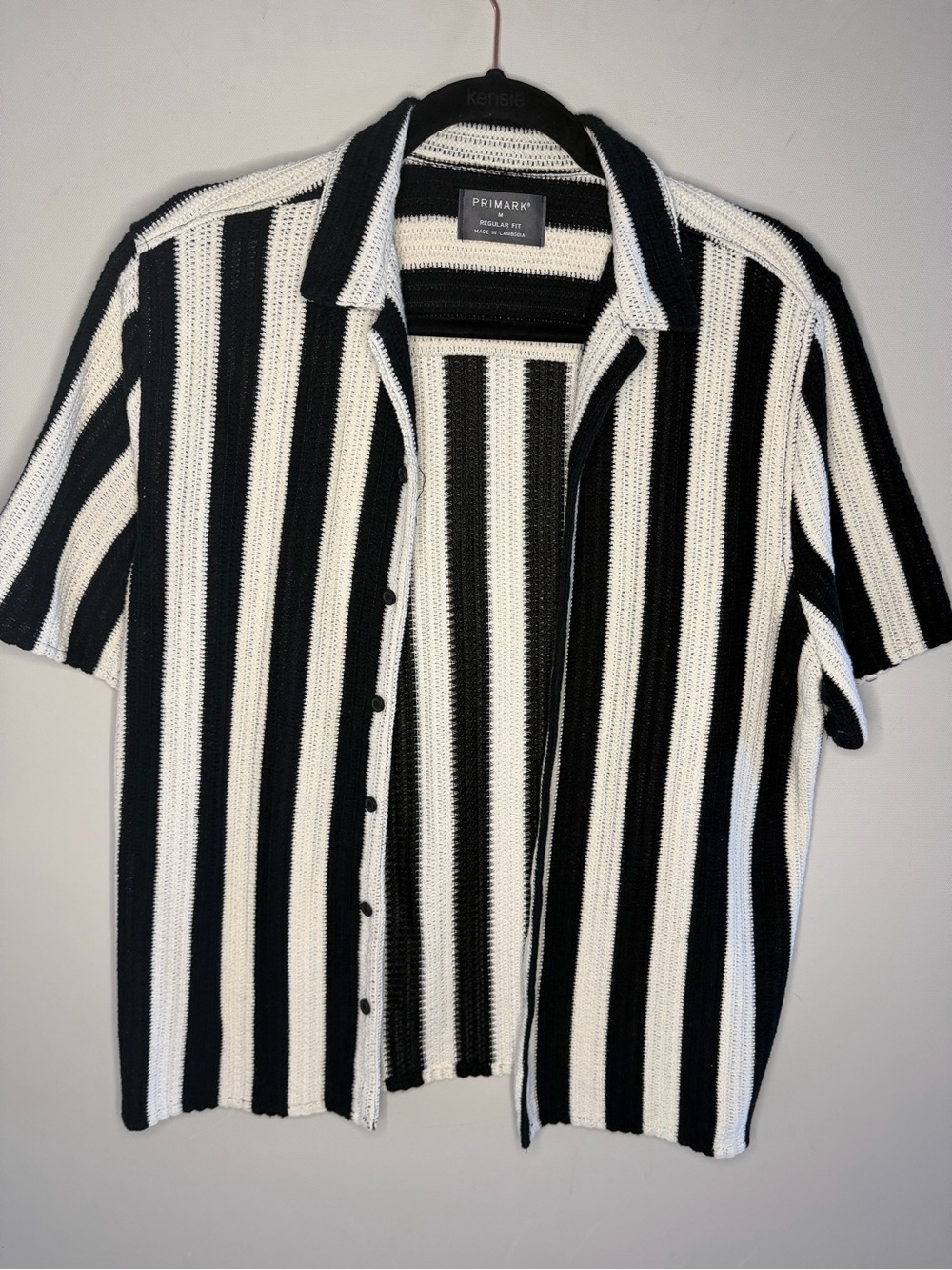 Primark Black & White Vertical Stripe Short Sleeve Button-Up Shirt